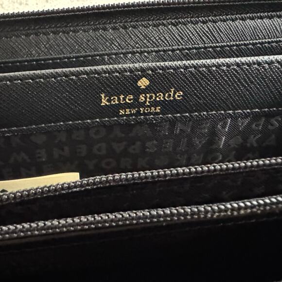 Kate Spade New York Haven Lane Neda Zip Around Wallet in Black w/ silver stripes - Picture 7 of 9